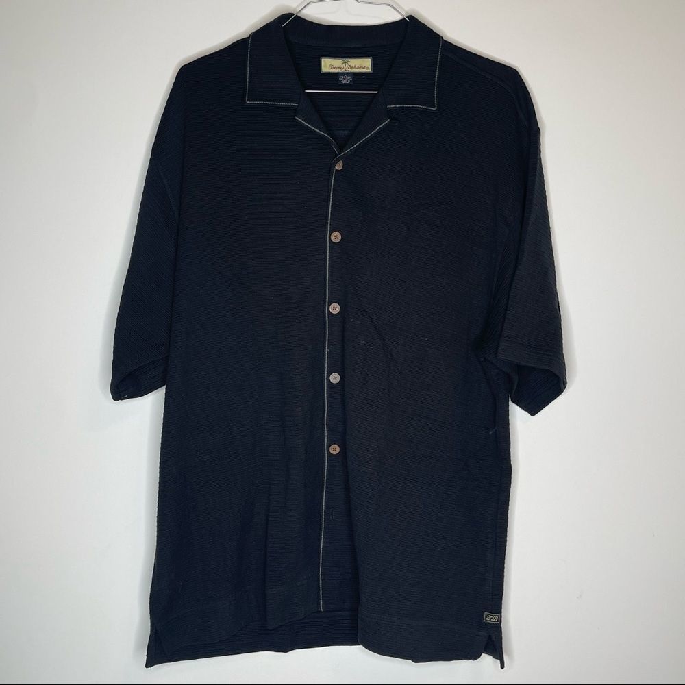 Tommy Bahama Midnight Black SS Button Down Silk Blend Shirt in Size Large